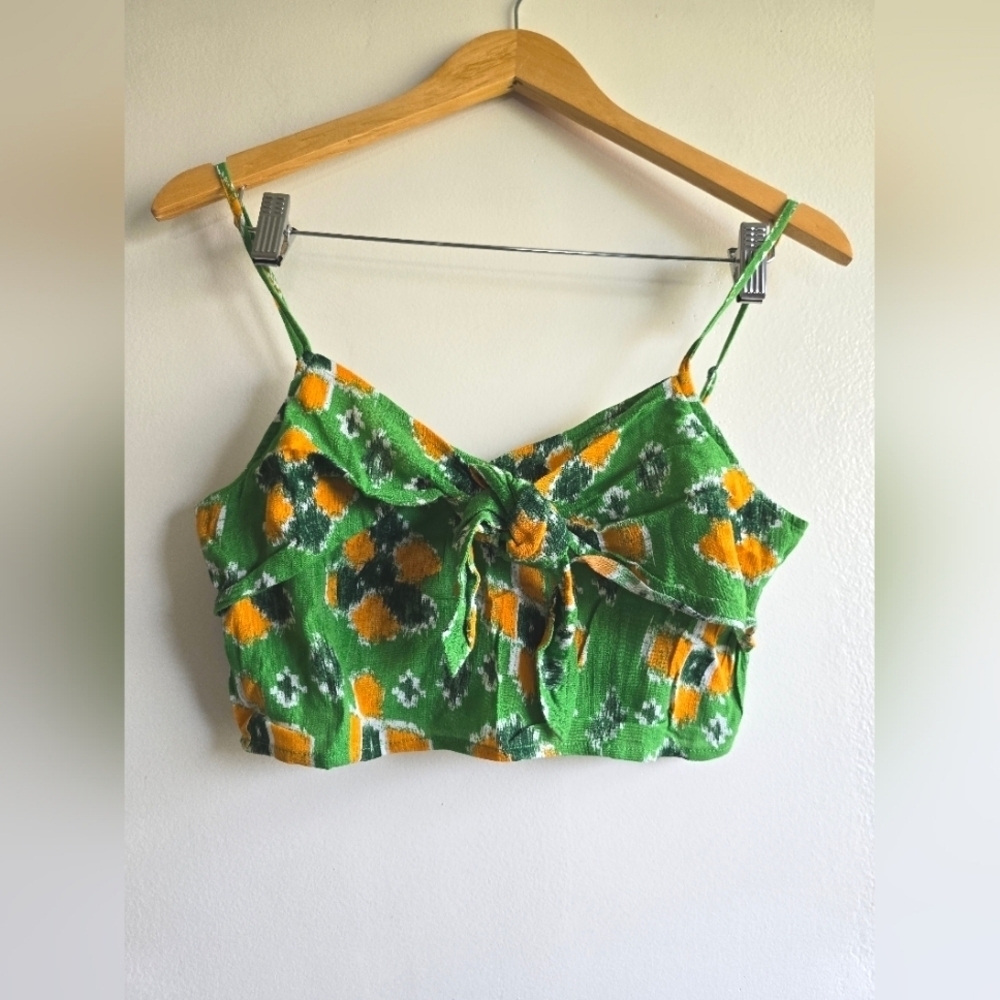 NWT! Aerie, Tropical Tie Front Cropped Cami, Green/Orange, Size Medium